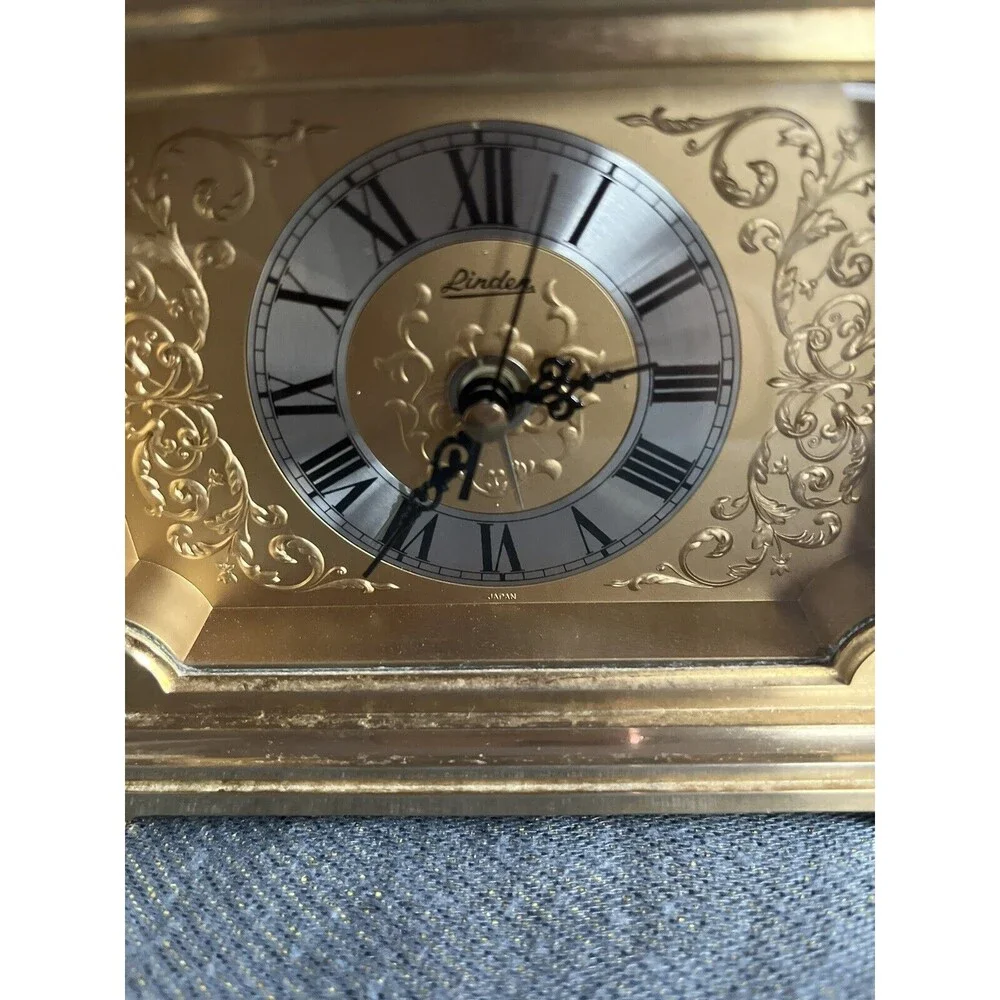 Vintage Linden Solid Brass Filligreed Face Mantle Clock (Japan)